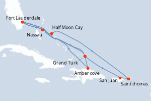 carte itinéraire croisière Caraïbes Bahamas 14 jours au départ du port de Fort Lauderdale