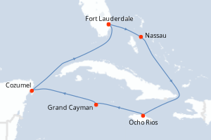 carte itinéraire croisière Caraïbes Bahamas 7 jours au départ du port de Fort Lauderdale