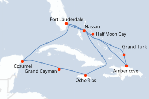 carte itinéraire croisière Caraïbes Bahamas 14 jours au départ du port de Fort Lauderdale