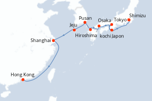 carte itinéraire croisière Asie 14 jours au départ du port de Tokyo