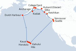 carte itinéraire croisière Alaska 28 jours au départ du port de Seattle