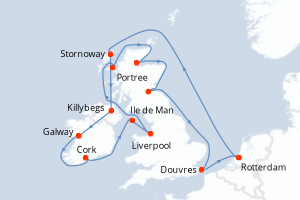 carte itinéraire croisière Europe du Nord 14 jours au départ du port de Rotterdam