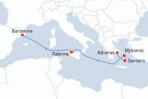 carte itinéraire croisière Sicile 7 jours au départ du port de Le Piree - Athenes