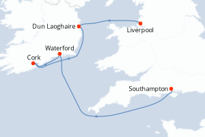 carte itinéraire croisière Europe du Nord 7 jours au départ du port de Liverpool