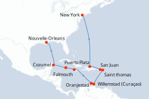 carte itinéraire croisière Caraïbes Mexique 14 jours au départ du port de New York