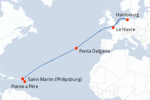 carte itinéraire croisière Transatlantique 14 jours au départ du port de Pointe a Pitre