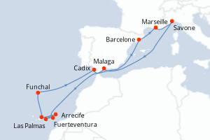 carte itinéraire croisière Méditerranée 14 jours au départ du port de Marseille