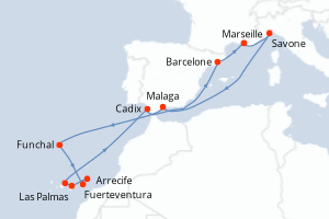 carte itinéraire croisière Méditerranée 14 jours au départ du port de Marseille