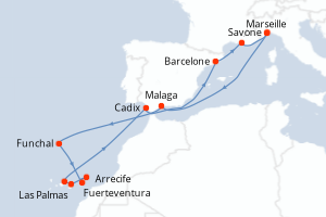 carte itinéraire croisière Méditerranée 14 jours au départ du port de Savone