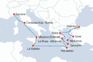 carte itinéraire croisière Sicile 13 jours au départ du port de Savone