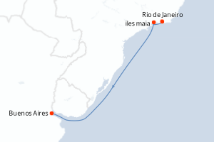 carte itinéraire croisière Amérique du Sud 4 jours au départ du port de Rio de Janeiro