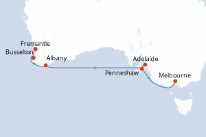 carte itinéraire croisière Australie Nouvelle Zélande 10 jours au départ du port de Fremantle