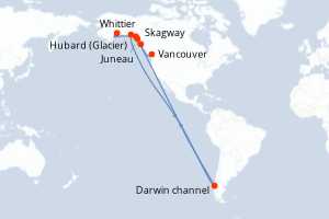 carte itinéraire croisière Alaska 7 jours au départ du port de Whittier