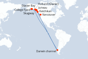 carte itinéraire croisière Alaska 14 jours au départ du port de Vancouver