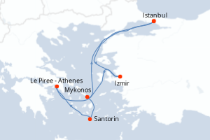 Carte de l'itinéraire de croisière Istanbul-Istanbul d'une durée de 6 jours