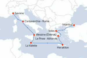 carte itinéraire croisière Sicile 9 jours au départ du port de Savone