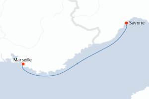 Carte itinéraire croisière France, Italie - 1 jours au départ de Marseille - Méditerranée