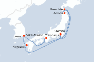 carte itinéraire croisière Asie 10 jours au départ du port de Yokohama