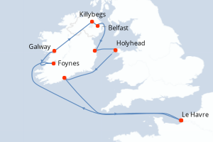 carte itinéraire croisière Europe du Nord 11 jours au départ du port de Le Havre