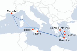 carte itinéraire croisière Sicile 11 jours au départ du port de Marseille