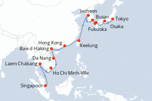 carte itinéraire croisière Asie 28 jours au départ du port de Singapour