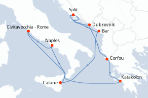 Carte de l'itinéraire de croisière Civitavecchia - Rome-Civitavecchia - Rome d'une durée de 10 jours