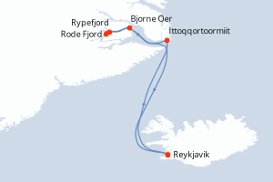 Carte de l'itinéraire de croisière Reykjavik-Reykjavik d'une durée de 12 jours