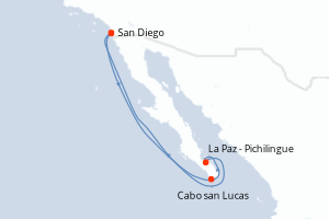 Carte de l'itinéraire de croisière San Diego-San Diego d'une durée de 6 jours
