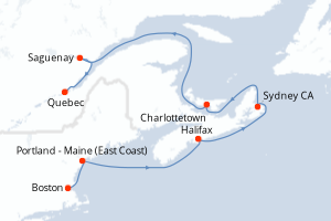 carte itinéraire croisière Amérique du Nord 7 jours au départ du port de Boston