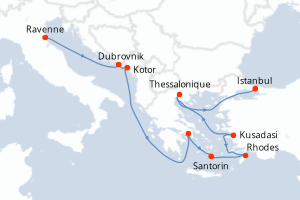 carte itinéraire croisière Adriatique 10 jours au départ du port de Ravenne