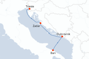 carte itinéraire croisière Adriatique 3 jours au départ du port de Trieste