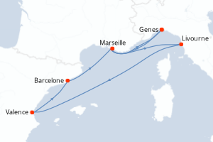 carte itinéraire croisière Méditerranée 7 jours au départ du port de Genes