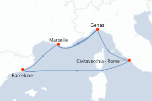 Carte de l'itinéraire de croisière Civitavecchia - Rome-Civitavecchia - Rome d'une durée de 7 jours