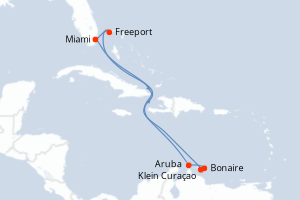 carte itinéraire croisière Caraïbes Bahamas 9 jours au départ du port de Miami
