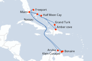 carte itinéraire croisière Caraïbes Bahamas 16 jours au départ du port de Miami