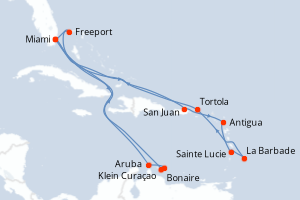 carte itinéraire croisière Caraïbes Bahamas 21 jours au départ du port de Miami