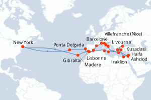 carte itinéraire croisière Amérique du Nord 45 jours au départ du port de New York