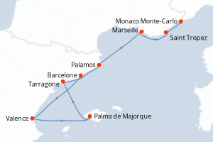 carte itinéraire croisière Méditerranée 9 jours au départ du port de Barcelone
