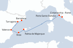 carte itinéraire croisière Méditerranée 8 jours au départ du port de Civitavecchia - Rome