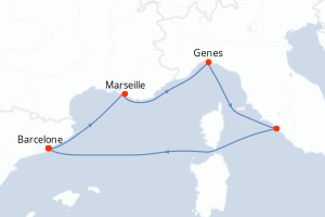 carte itinéraire croisière Méditerranée 5 jours au départ du port de Barcelone