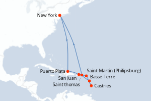 carte itinéraire croisière Amérique du Nord 12 jours au départ du port de New York