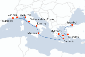 carte itinéraire croisière Sicile 11 jours au départ du port de Istanbul
