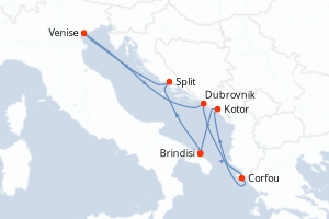 carte itinéraire croisière Adriatique 7 jours au départ du port de Brindisi