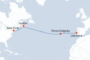 carte itinéraire croisière Atlantique 10 jours au départ du port de New York