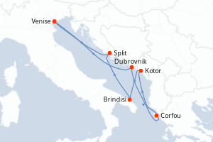 Carte de l'itinéraire de croisière Venise-Venise d'une durée de 7 jours