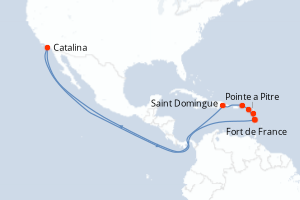 Carte de l'itinéraire de croisière Fort de France-Fort de France d'une durée de 7 jours