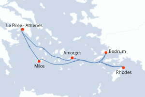 carte itinéraire croisière Méditerranée 5 jours au départ du port de Le Piree - Athenes
