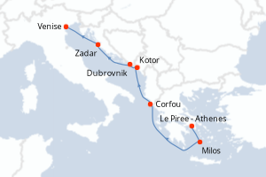 carte itinéraire croisière Méditerranée 7 jours au départ du port de Le Piree - Athenes