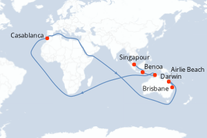 carte itinéraire croisière Australie Nouvelle Zélande 14 jours au départ du port de Singapour