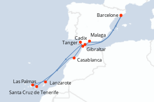 carte itinéraire croisière Méditerranée 13 jours au départ du port de Barcelone